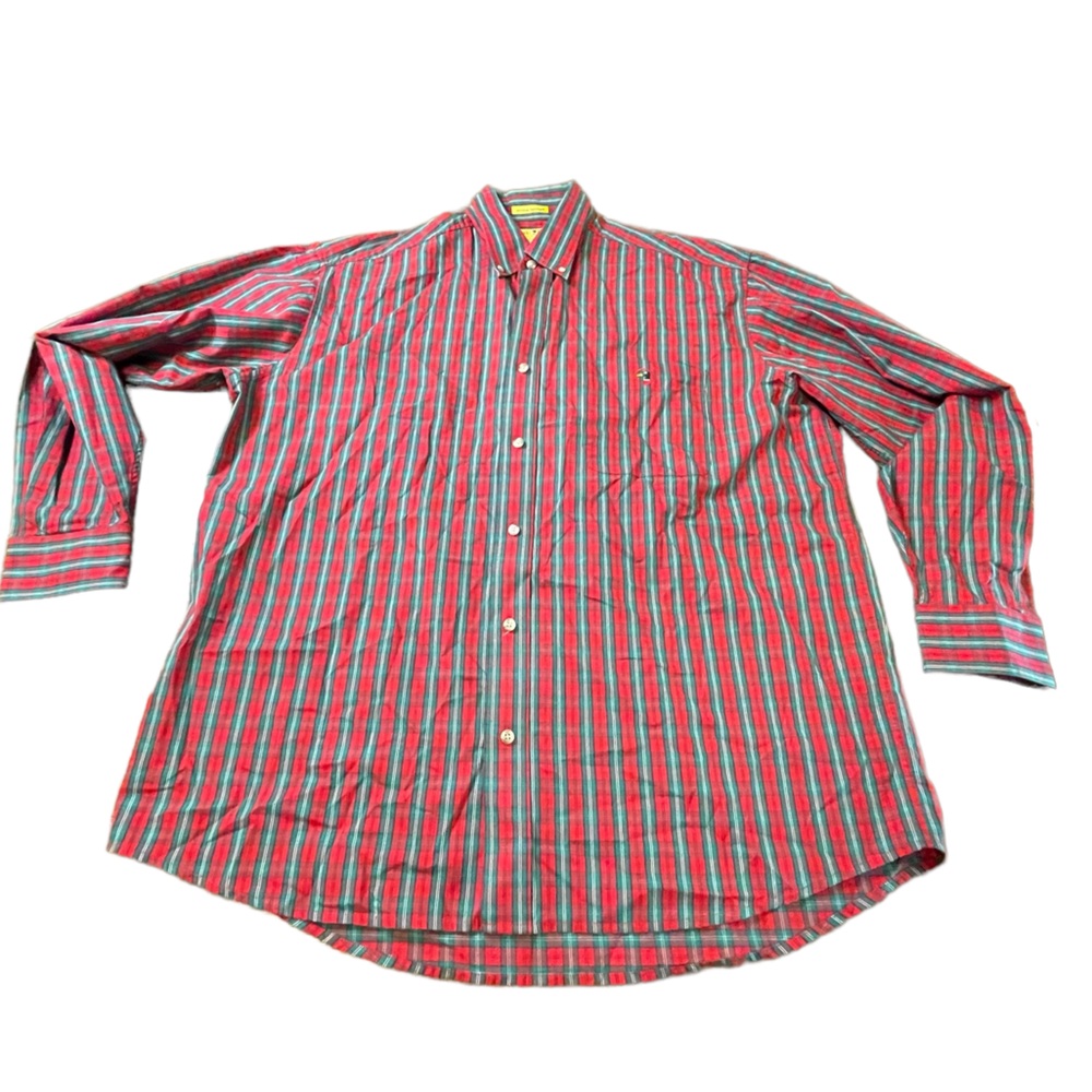 Vintage Duck Head Red/Green long sleeve Button Down wrinkle resistant Large